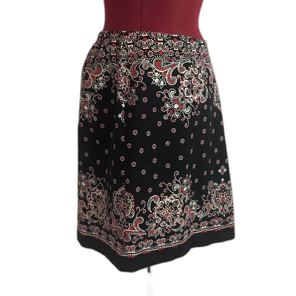 Talbots Navy & Red Paisley Print Pencil Skirt Women's Size 14W Knee Length Cott